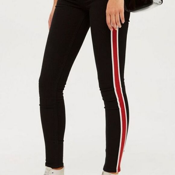 Asos Jeans Size 28 Black with Red Stripe Topshop - Picture 2 of 12